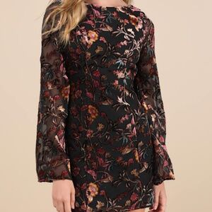 Lulus Charismatic Influence Black Burnout Velvet Cowl Back Mini Dress - Size M